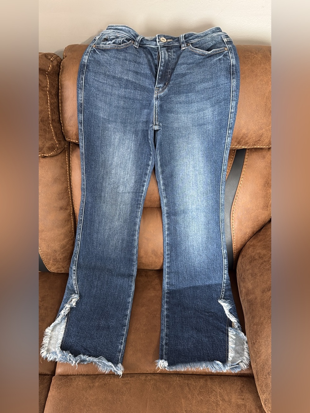 KanCan Blue Frayed-Hem Wide Leg Jeans